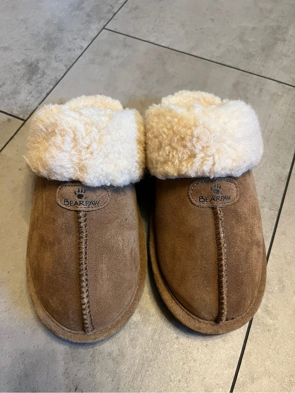 BearPaw Kids Brown Suede Slipper Clogs with Cream Shearling